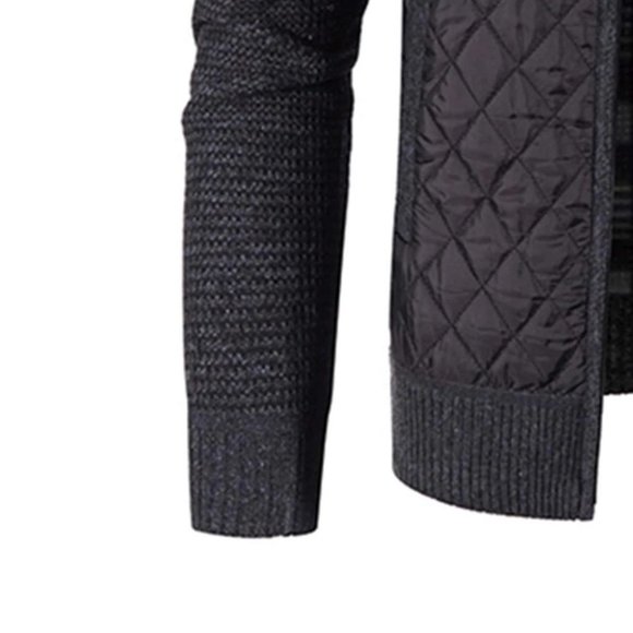 Black Mens Quilted Cardigan - Picture 5 of 7